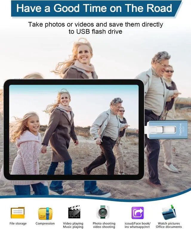 Alt view image 4 of 5 - Sunany Flash Drive 512GB Thumb Drive USB Memory Stick High Speed External Storage USB Stick Photo Stick for Phone, Pad, Android, PC and More Devices (Blue)