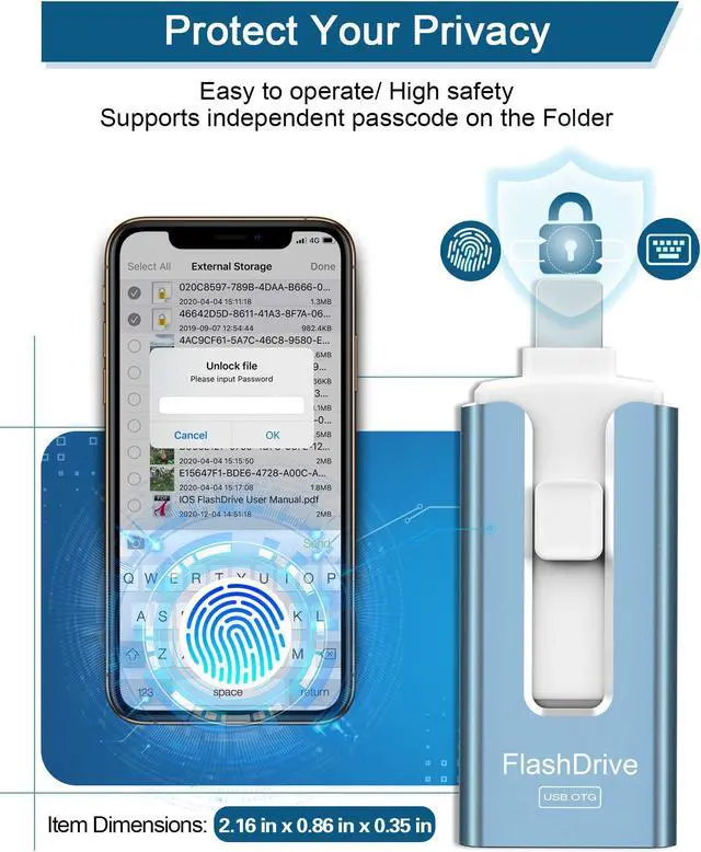 Alt view image 5 of 5 - Sunany Flash Drive 512GB Thumb Drive USB Memory Stick High Speed External Storage USB Stick Photo Stick for Phone, Pad, Android, PC and More Devices (Blue)