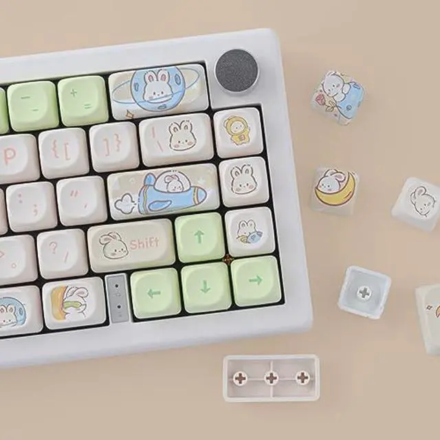 Alt view image 4 of 5 - TYRIXKI Keycaps 143 Keys PBT Custom Keycaps Rabbit Cute Keycaps Set MOA Profile Keycaps for Cherry Gateron MX Swithes Mechanical Keyboards, for Mac Windows PC Keyboard