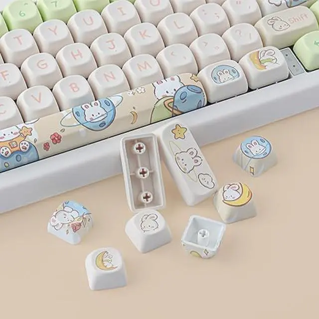 Alt view image 5 of 5 - TYRIXKI Keycaps 143 Keys PBT Custom Keycaps Rabbit Cute Keycaps Set MOA Profile Keycaps for Cherry Gateron MX Swithes Mechanical Keyboards, for Mac Windows PC Keyboard