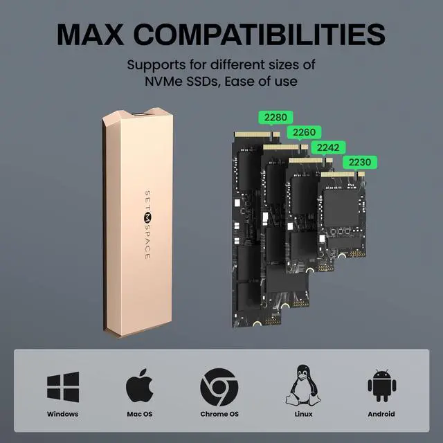 Alt view image 4 of 5 - NVME Enclosure ['Tough Guy' Quality], 20 Gbps M.2 Enclosure for M-Key PCIe NVME, Solid Aluminium Alloy SETMSPACE M.2 Enclosure with USBC/A Cable, Screw Fixed SSD Enclosure for 2230/2242/2260/2280-Rose