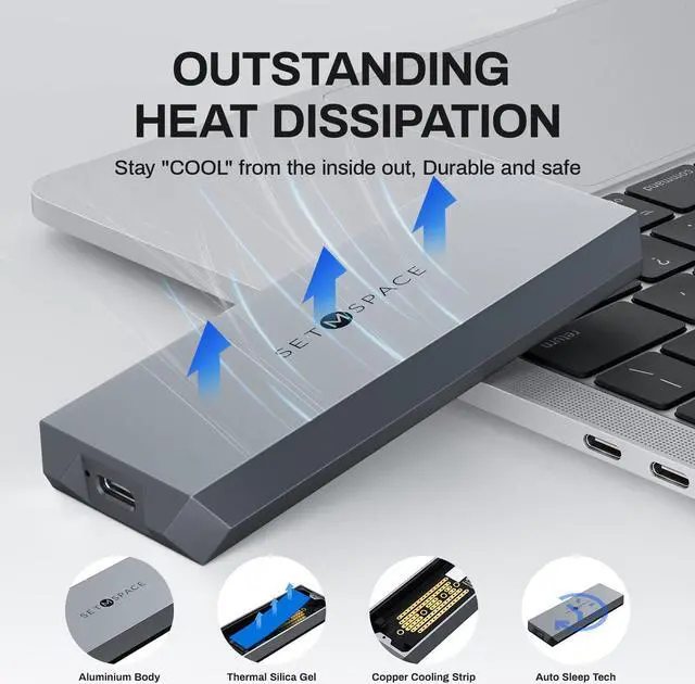 Alt view image 3 of 5 - NVME Enclosure ['Tough Guy' Quality], 20 Gbps M.2 Enclosure for M-Key PCIe NVME, Solid Aluminium Alloy SETMSPACE M.2 Enclosure with USBC/A Cable, Screw Fixed SSD Enclosure for 2230/2242/2260/2280-Grey