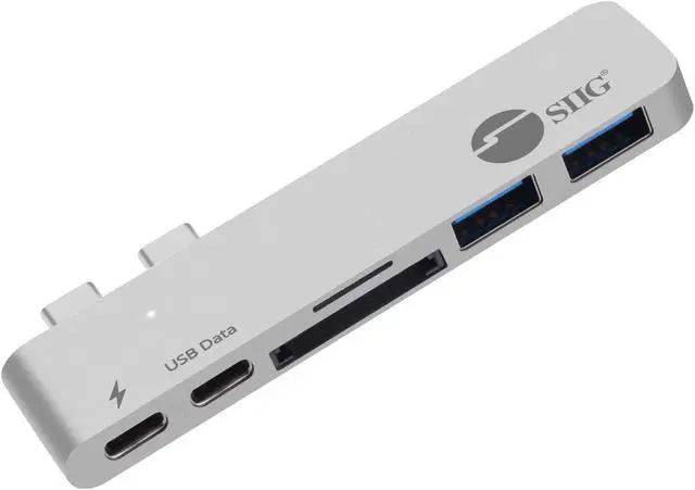 Main image of SIIG Thunderbolt 3 USB Type C Hub Adapter for 13" or 15" MacBook Pro - 5k Video Resolution, 40Gbps Data Speed - USB C Data Port, 2 USB 3.1, SD/Micro SD Card Reader Slot - Silver