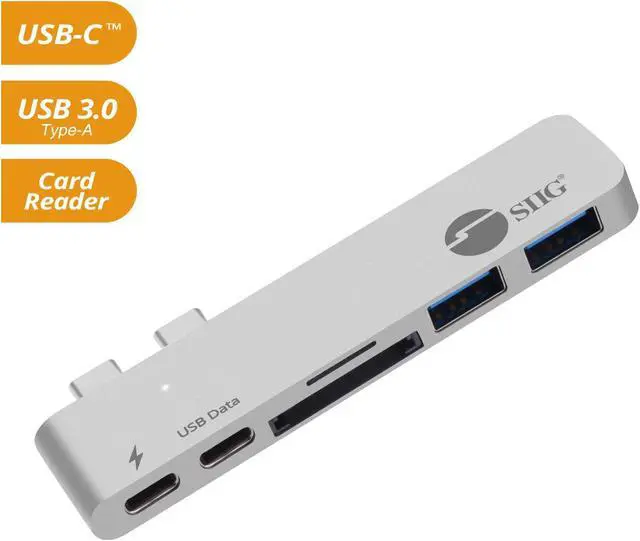 Alt view image 2 of 5 - SIIG Thunderbolt 3 USB Type C Hub Adapter for 13" or 15" MacBook Pro - 5k Video Resolution, 40Gbps Data Speed - USB C Data Port, 2 USB 3.1, SD/Micro SD Card Reader Slot - Silver