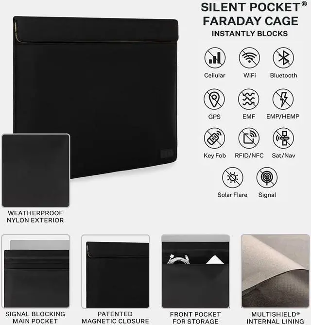 Alt view image 3 of 5 - SLNT Weatherproof Nylon Faraday Bag with Silent Pocket Technology - Signal Blocking Device Sleeve for 13 inch and 15 inch Laptops and Tablets, Provides Instant Protection (Black, 15 inch)