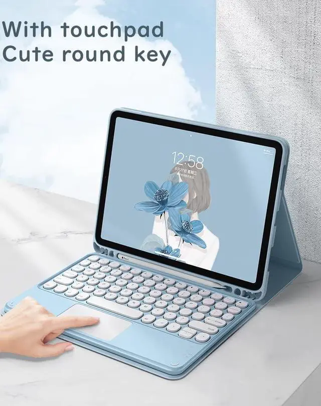 Alt view image 2 of 5 - HENGHUI Touch Keyboard Case for Galaxy Tab S6 Lite 10.4 inch 2024/2022/2020 Keyboard Case with Touchpad Detachable Keyboard Cute Round Key Color Keyboard Cover (SkyBlue)