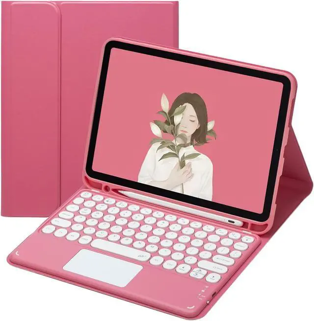 Main image of HENGHUI Keyboard Case for iPad Air 11 inch (M3/M2)/ iPad Air 5th 4th Generation 10.9 inch Case with Touchpad Detachable Round Key Candy Color Keyboard Cover (Dark Pink)