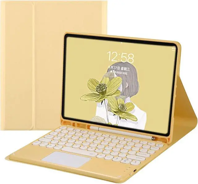 Main image of HENGHUI Keyboard Case with Touchpad for iPad Air 13 inch M3 M2/ iPad Pro 12.9 inch 6th 5th 4th 3rd Generation Case with Cute Round Key Candy Color Detachable Keyboard (Yellow)