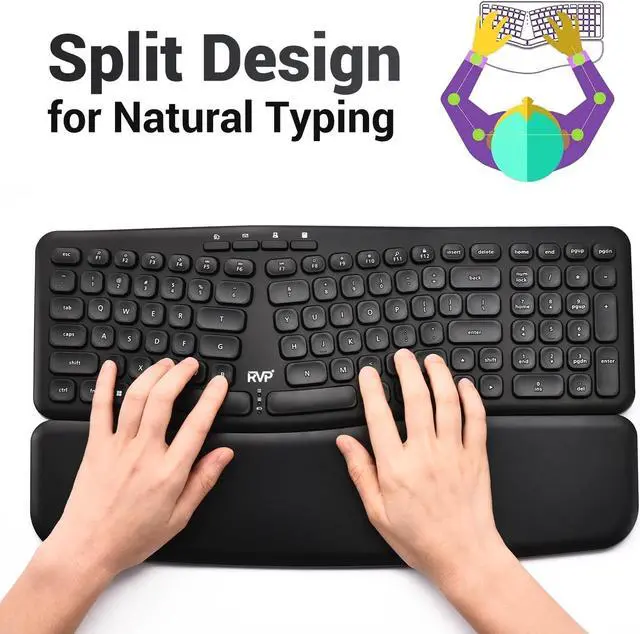 Alt view image 2 of 5 - RVP+ Split Ergonomic Keyboard with Magnetic Wrist Rest (2.4 GHz), Wireless Keyboard and USB Interface - Black