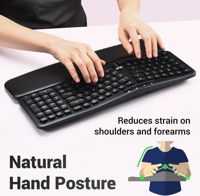 Alt view image 4 of 5 - RVP+ Split Ergonomic Keyboard with Magnetic Wrist Rest (2.4 GHz), Wireless Keyboard and USB Interface - Black
