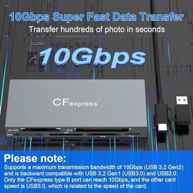 Alt view image 3 of 5 - CFexpress Type B Card Reader, 6-in-1 USB 3.2 10Gbps CFexpress Card Reader Adapter for CFexpress Type B/SD/TF/MS/XD/CF Memory Card, CF Express Card Reader Read 6 Cards Simultaneously