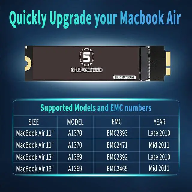 Alt view image 2 of 5 - SHARKSPEED SSD 256GB Upgrade for MacBook Air 2010-2011 A1369(EMC 2392/2469) A1370(EMC 2393/2471) (OS Pre-Installed)