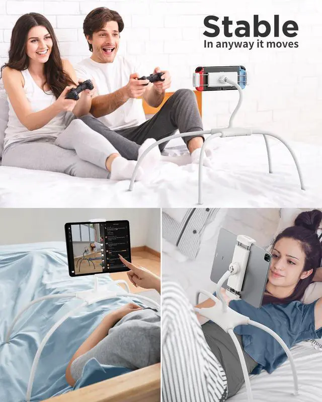 Alt view image 2 of 5 - SAIJI for iPad Stand Holder Adjustable Tablet Stand for Desk, Portable Monitor Stand Tablet Holder for Bed Fit for Phones, Tablets, Portable Monitor, Switch and More 4.7"-17.3" Devices(White)