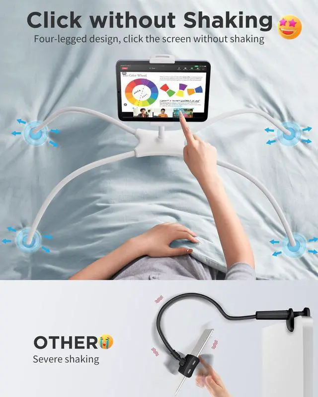 Alt view image 4 of 5 - SAIJI for iPad Stand Holder Adjustable Tablet Stand for Desk, Portable Monitor Stand Tablet Holder for Bed Fit for Phones, Tablets, Portable Monitor, Switch and More 4.7"-17.3" Devices(White)