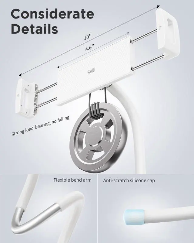 Alt view image 5 of 5 - SAIJI for iPad Stand Holder Adjustable Tablet Stand for Desk, Portable Monitor Stand Tablet Holder for Bed Fit for Phones, Tablets, Portable Monitor, Switch and More 4.7"-17.3" Devices(White)
