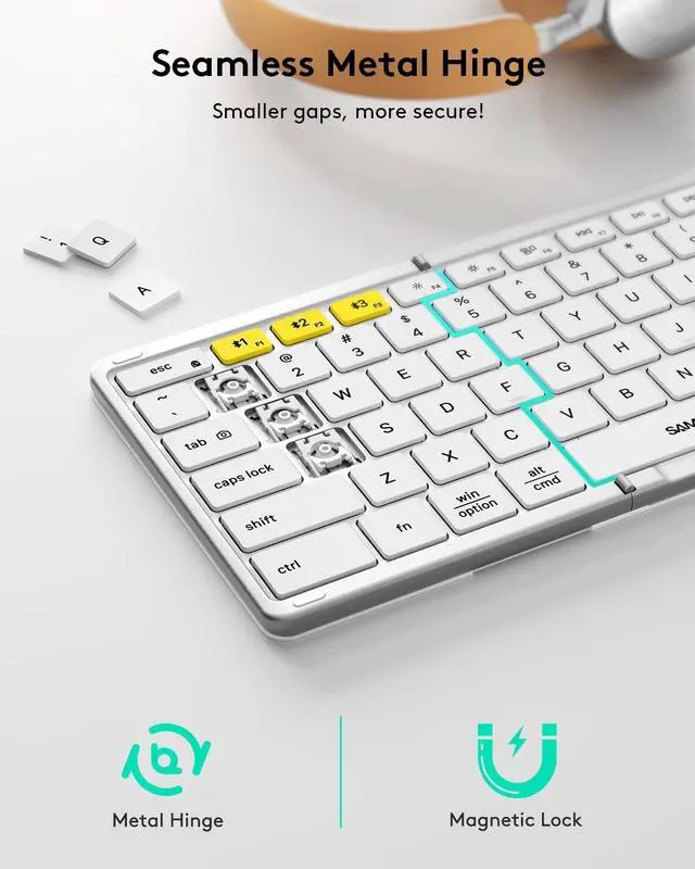 Alt view image 5 of 5 - Samsers Foldable Bluetooth Keyboard with Touchpad, Full-Size Wireless Folding Keyboard with PU Leather, Portable Travel Keyboard for iOS Android Windows Mac OS, Support 3 Devices (BT5.1 x 3), Silver