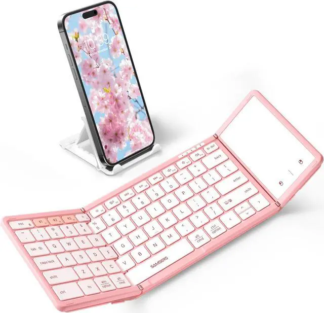 Main image of Samsers Foldable Bluetooth Keyboard with Touchpad, Full-Size Wireless Portable Travel Folding Keyboard for iOS Android Windows Mac OS, Support 3 Devices (BT5.1 x 3), Pink