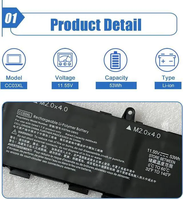 Alt view image 2 of 5 - Dentsing 53Wh CC03XL Laptop Battery Replacement for HP ZBook Firefly 14 G7 G8 EliteBook 830 835 840 845 G7 G8 Probook 635 Aero G7 G8 Series HSTNN-DB9Q L77608-2C1 L77608-421 L78555-005 CC03053XL-PL
