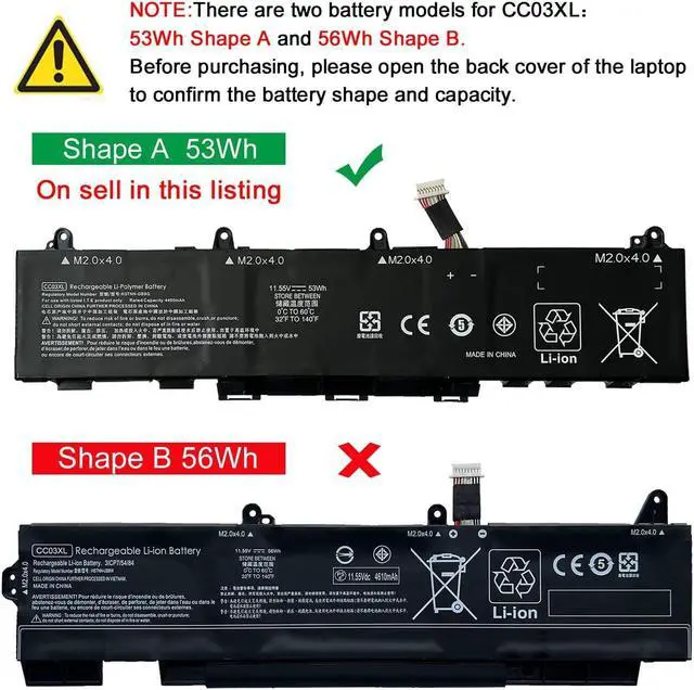 Alt view image 3 of 5 - Dentsing 53Wh CC03XL Laptop Battery Replacement for HP ZBook Firefly 14 G7 G8 EliteBook 830 835 840 845 G7 G8 Probook 635 Aero G7 G8 Series HSTNN-DB9Q L77608-2C1 L77608-421 L78555-005 CC03053XL-PL