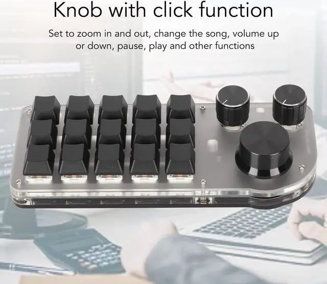 Alt view image 2 of 5 - One Handed Programmable Mechanical Keyboard, 3 Knobs 15 Keys Programming Macro Pad, Mini Keypad, Multifunction DIY Programmable Keypad