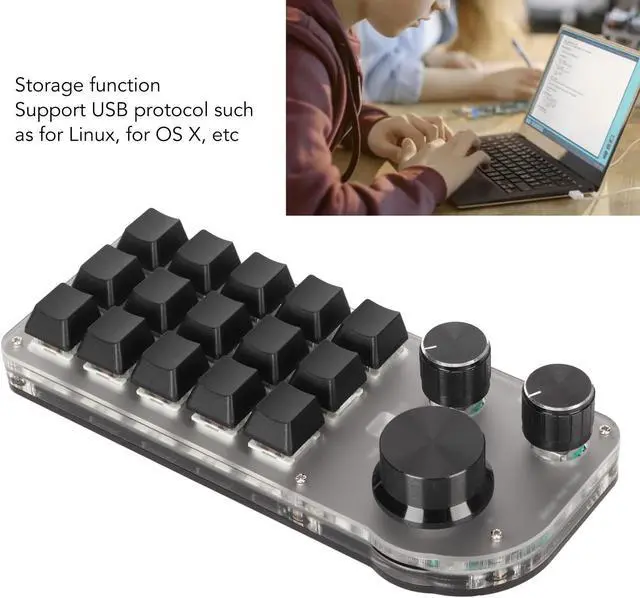 Alt view image 3 of 5 - One Handed Programmable Mechanical Keyboard, 3 Knobs 15 Keys Programming Macro Pad, Mini Keypad, Multifunction DIY Programmable Keypad