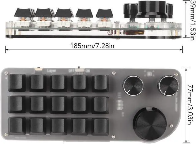 Alt view image 5 of 5 - One Handed Programmable Mechanical Keyboard, 3 Knobs 15 Keys Programming Macro Pad, Mini Keypad, Multifunction DIY Programmable Keypad
