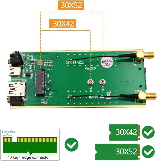 Alt view image 4 of 5 - M.2 Key B to USB 3.0 Adapter, SIM MicroSIM Nano SIM Compat, Support LTE 4G 5G Modules, USB 3.0 Interface for Easy Connectivity