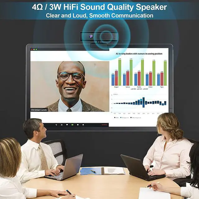 Alt view image 2 of 5 - Full HD 1080P Computer Camera with 4 Built-in Omnidirectional Microphones and Speaker for Video Conference Streaming, USB External Webcam with Magnetic Privacy Cover for Desktop Monitor Laptop