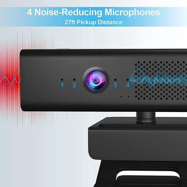 Alt view image 5 of 5 - Full HD 1080P Computer Camera with 4 Built-in Omnidirectional Microphones and Speaker for Video Conference Streaming, USB External Webcam with Magnetic Privacy Cover for Desktop Monitor Laptop