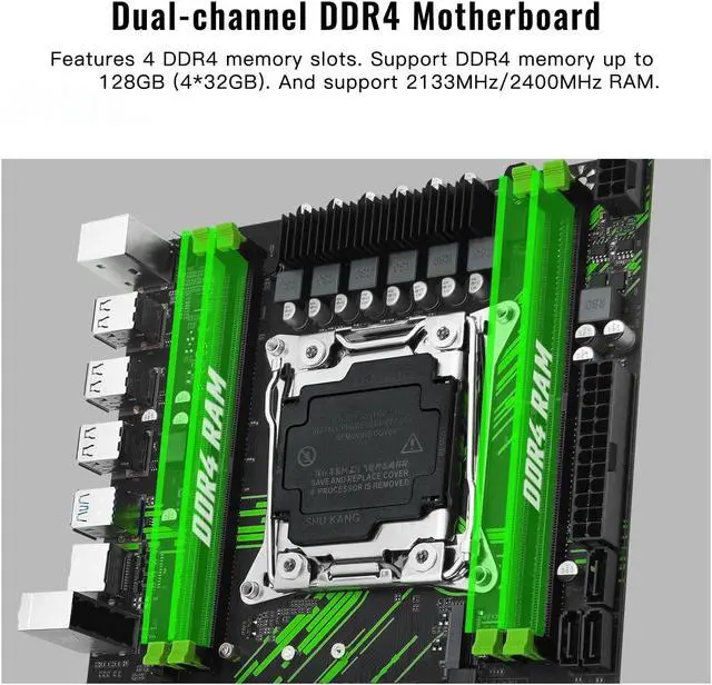 Alt view image 3 of 5 - SHANGZHAOYUAN X99 PR9 Motherboard and 16GB*2 DDR4 RAM 2133MHz, LGA 2011-3 Motherboard for Intel Xeon E5 V3 V4 Processor (PCIe 3.0, M.2 Protocol, SATA 3.0, USB 3.0, Gigabit LAN)