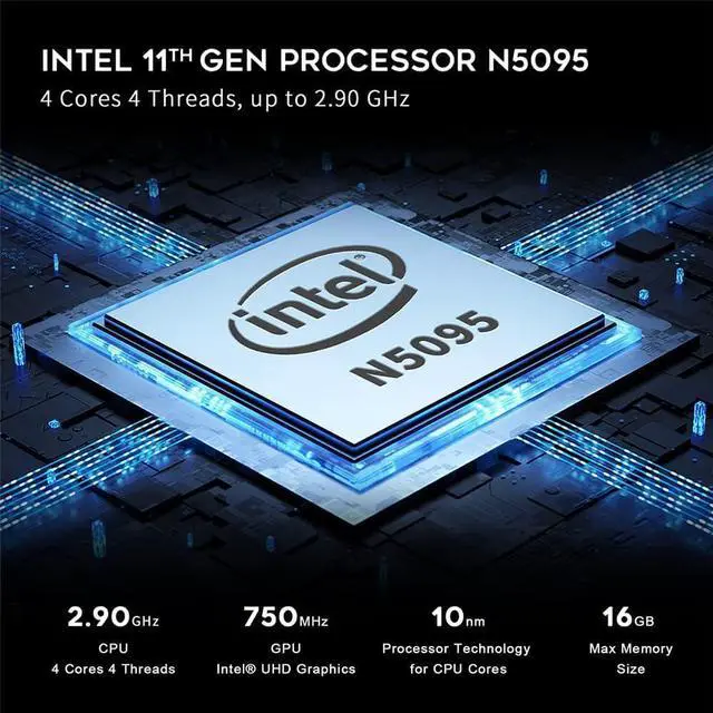 Alt view image 2 of 4 - Beelink 4 Cores 11th Gen Intel N5095 Mini-S Mini PC, 8GB RAM 128GB SSD Gigabit Ethernet, 2.4G/ 5.0G WiFi, BT4.0, Dual HDMI Business Mini Desktop Computer, HTPC