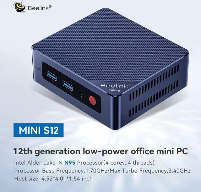 Alt view image 2 of 5 - Beelink MINIS 12 Mini PC with Processor N95 (4C/4T), 8G DDR4/256G SSD 4K UHD, Dual HDMI Ports, WiFi5, BT4.2 Gigabit Ethernet Micro Computer Support Auto Power On, WOL