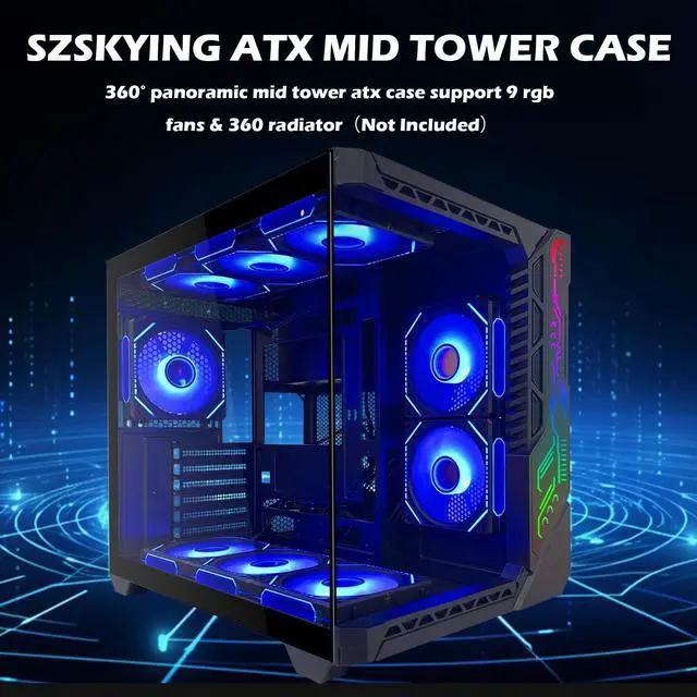 Alt view image 3 of 5 - SZSKYING Sea View Computer Gaming Case for ATX Motherboard,Type C,Gaming PC Case Support 9PCS RGB Cooling Fans,PC ATX Case Front Panel with ARGB Light,CMSVIB,Mid Tower Case Black