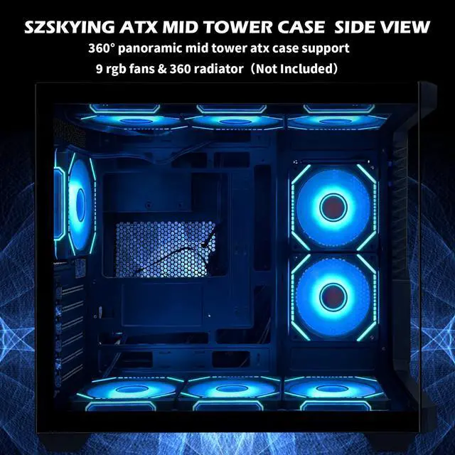 Alt view image 4 of 5 - SZSKYING Sea View Computer Gaming Case for ATX Motherboard,Type C,Gaming PC Case Support 9PCS RGB Cooling Fans,PC ATX Case Front Panel with ARGB Light,CMSVIB,Mid Tower Case Black
