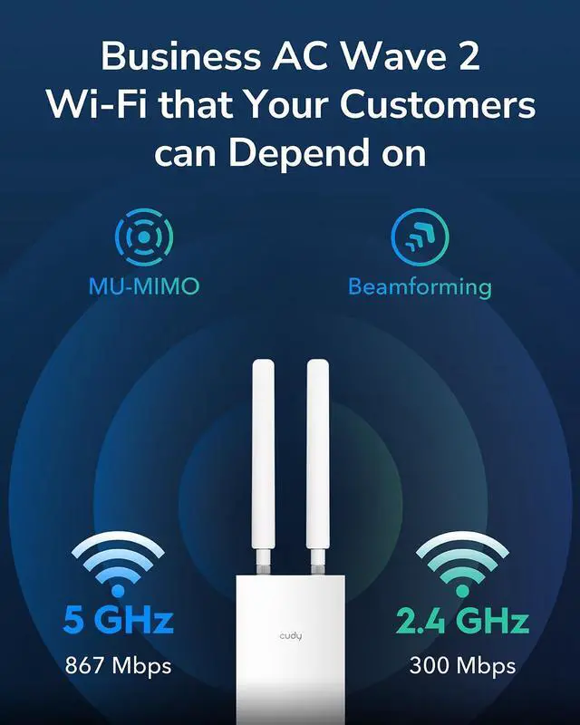 Alt view image 3 of 5 - Cudy RE1200 Outdoor AC1200 WiFi5 Outdoor Fast Access Point Mesh, IP65 Waterproof MU-MIMO Support RE Mode, PoE Powered, Business WiFi Solution