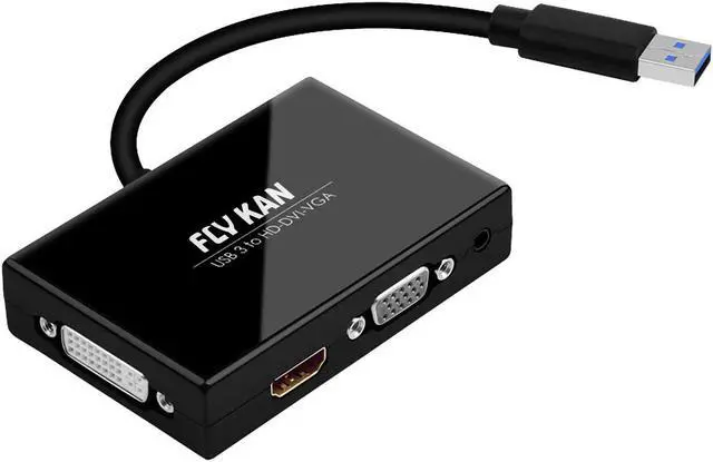 Main image of Fly Kan USB 3.0 to HDMI-DVI-VGA Video External Graphics Card Adapter for Multiple Monitors/Laptop-Add HDMI and DVI-D or VGA Adapter- Support Windows-Mirrored, Extended or Primary Display