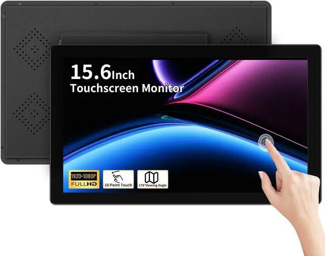 Main image of Showscren Touchscreen Monitor 15.6 Inch 10-Points Touch Industrial Monitor, 1920 * 1080, FHD HDMI,VGA& USB Embedded Touch Screen Monitor for Device POI/POS/Kiosk/Automation, Built-in Speakers, VESA