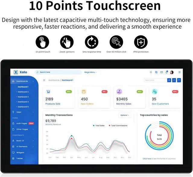 Alt view image 2 of 5 - Showscren Touchscreen Monitor 15.6 Inch 10-Points Touch Industrial Monitor, 1920 * 1080, FHD HDMI,VGA& USB Embedded Touch Screen Monitor for Device POI/POS/Kiosk/Automation, Built-in Speakers, VESA