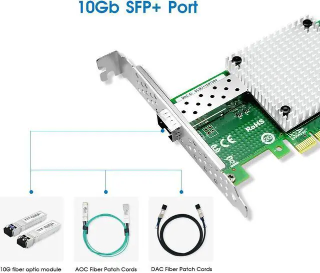 Alt view image 2 of 5 - 10Gb SFP+ PCI-E Network Card NIC,Compare to Intel X520-DA1,with Intel 82599EN Chip,Single SFP+ Port,PCI Express X4,Ethernet Converged Network Adapter Support Windows Server/Linux/VMware