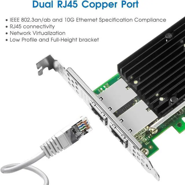 Alt view image 2 of 5 - 10Gb PCI-E NIC Network Card,Dual Copper RJ45 Port,Intel X540 Controller,PCI Express v3.0 X8 Ethernet LAN Adapter for Windows/Linux/ESX,Compare to Intel X540-T1/X540-T2