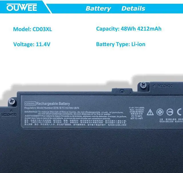 Alt view image 2 of 5 - OUWEE CD03XL Laptop Battery Compatible with HP ProBook 640 645 650 G4 G5 Series HSTNN-LB8F HSTNN-IB8B HSTNN-UB7K 931702-421 CDO3XL 931702-171 931702-541 931719-850 HSN-114C HSN-115C 11.4V 48Wh 4212mAh