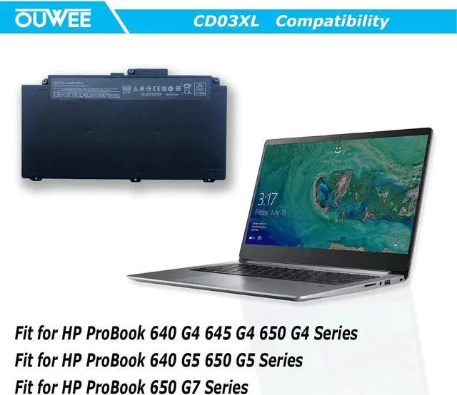 Alt view image 4 of 5 - OUWEE CD03XL Laptop Battery Compatible with HP ProBook 640 645 650 G4 G5 Series HSTNN-LB8F HSTNN-IB8B HSTNN-UB7K 931702-421 CDO3XL 931702-171 931702-541 931719-850 HSN-114C HSN-115C 11.4V 48Wh 4212mAh