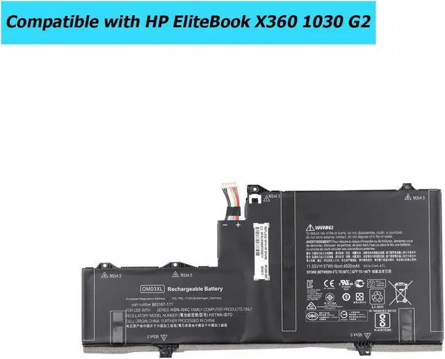 Alt view image 3 of 5 - Vvsialeek OM03XL Replacement Battery Compatible with HP EliteBook X360 1030 G2 HSTNN-IB70 863167-1B1 Series 11.55V 57Wh
