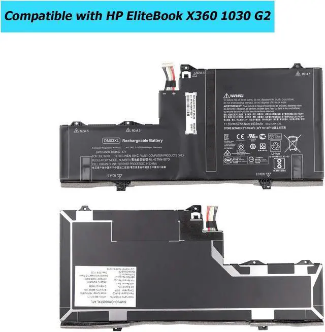 Alt view image 2 of 5 - Vvsialeek OM03XL Replacement Battery Compatible with HP EliteBook X360 1030 G2 HSTNN-IB70 863167-1B1 Series 11.55V 57Wh