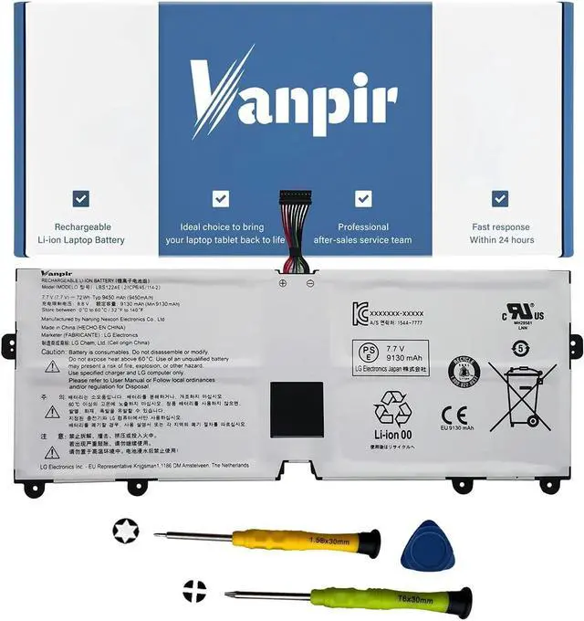 Main image of VANPIR LBS1224E Laptop Battery Compatible with LG Gram 2018 13Z980 14Z980 15Z980 15Z990 Series Notebook 7.7V 72Wh 9450mAh Support 30 Days Return or Exchange and 12 Months Warranty