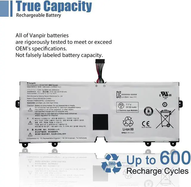 Alt view image 4 of 5 - VANPIR LBS1224E Laptop Battery Compatible with LG Gram 2018 13Z980 14Z980 15Z980 15Z990 Series Notebook 7.7V 72Wh 9450mAh Support 30 Days Return or Exchange and 12 Months Warranty