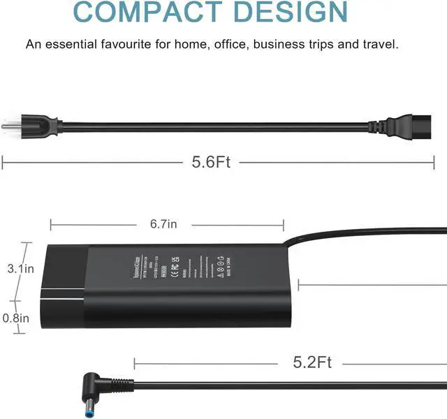 Alt view image 2 of 5 - 200W Laptop Charger 10.3A 19.5V for HP Omen Pavilion 15 16 17 Gaming Laptop, Zbook 15 17 ZBook Fury Create Studio Envy 15 2020 TPN-DA10 Gaming Laptop Power Adapter Supply