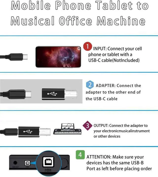 Alt view image 2 of 5 - USB C Adapter 20 Pack USB B to USB C, Type C Female to USB Printer Male Adapter, Type C to Midi Convert Connector Support Data Sync Compatible with Scanner Brother HP Canon Lexmark Epson Dell Xerox