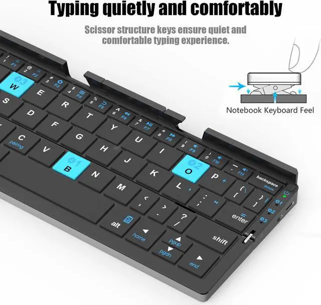 Alt view image 3 of 5 - Foldable Keyboard with Magnetic Stand Aluminum Mini Keys Quiet Bluetooth Folding Keyboard Portable Lightweight Travel Keyboard Rechargeable Pocket Portable Keyboard for All Tablet Phones (Sliver)