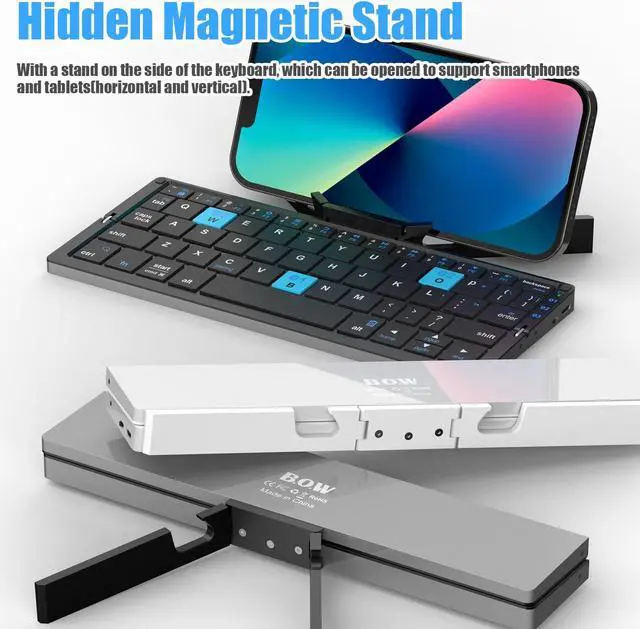 Alt view image 2 of 5 - Foldable Keyboard with Magnetic Stand Aluminum Mini Keys Quiet Bluetooth Folding Keyboard Portable Lightweight Travel Keyboard Rechargeable Pocket Portable Keyboard for All Tablet Phones (Sliver)
